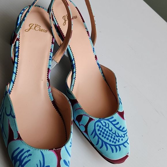 J. Crew Blue and Burgundy Sling Back Heels - Picture 8 of 10